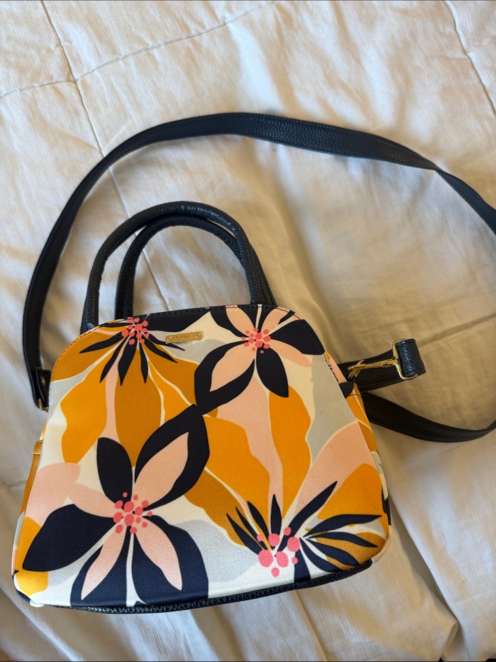 Chula Floral Print Crossbody Bag in Mustard & Navy- so cute! Hecho en Mexico